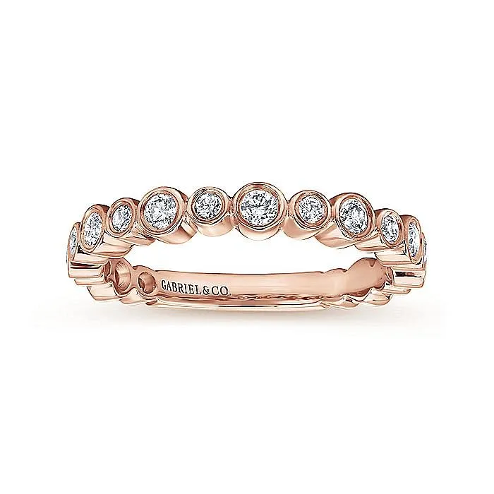 14K Rose Gold Alternating Bezel Set Stackable Diamond Band