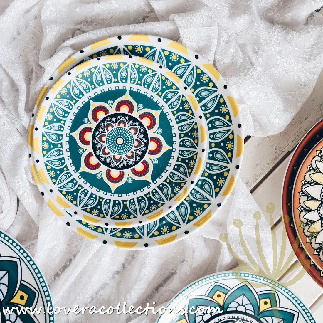 *50% OFF CLEARANCE PROMO* Mandala Colorful Salad & Dinner Plates