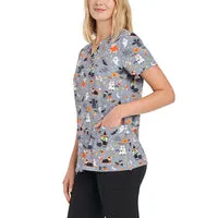 618 Spooky Animal Fun Printed V-Neck Top