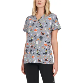 618 Spooky Animal Fun Printed V-Neck Top