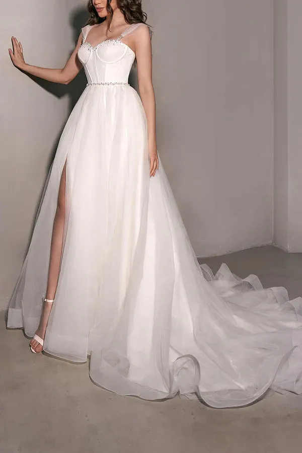 A Line Sweetheart Pearl sheer minimalist wedding dress