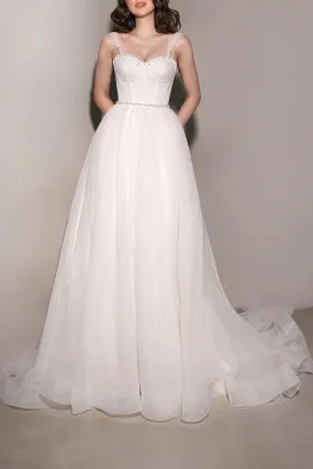 A Line Sweetheart Pearl sheer minimalist wedding dress