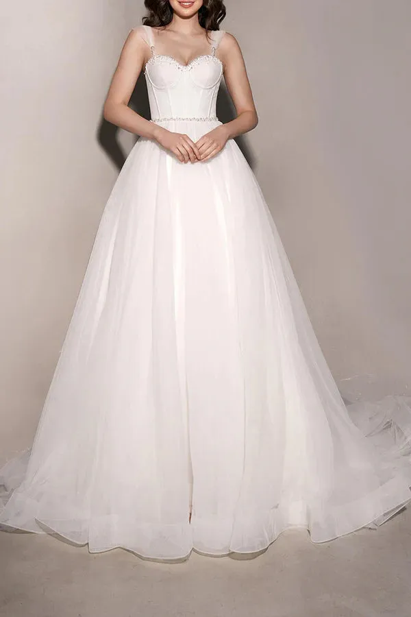 A Line Sweetheart Pearl sheer minimalist wedding dress