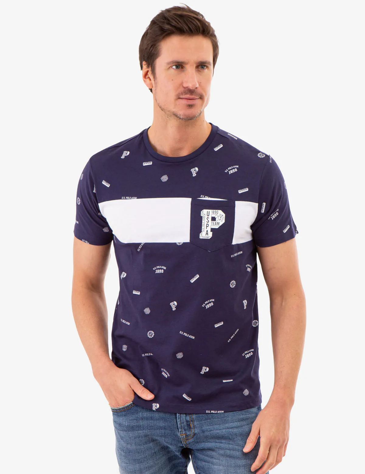 ALLOVER USPA PRINT T-SHIRT WITH CHEST POCKET