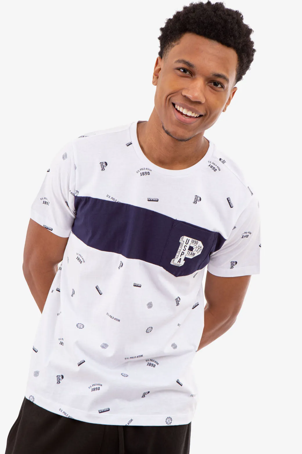 ALLOVER USPA PRINT T-SHIRT WITH CHEST POCKET