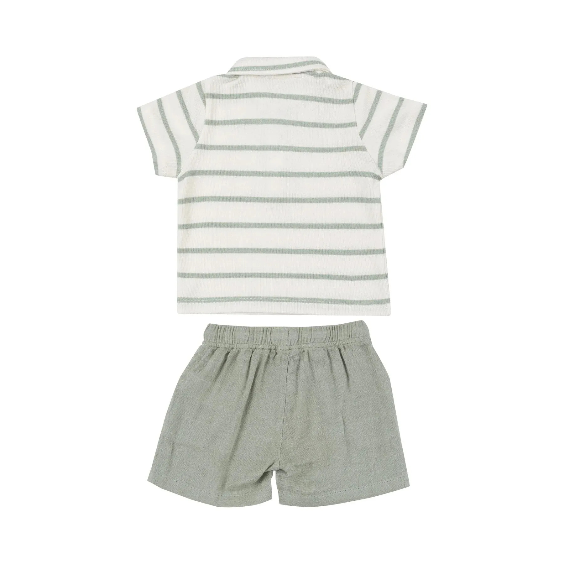 ANGEL DEAR DESERT SAGE SOLID MUSLIN MUSLIN SHORT AND POLO SHIRT SET