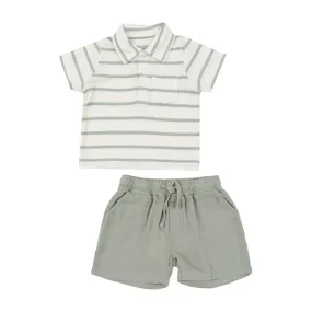 ANGEL DEAR DESERT SAGE SOLID MUSLIN MUSLIN SHORT AND POLO SHIRT SET