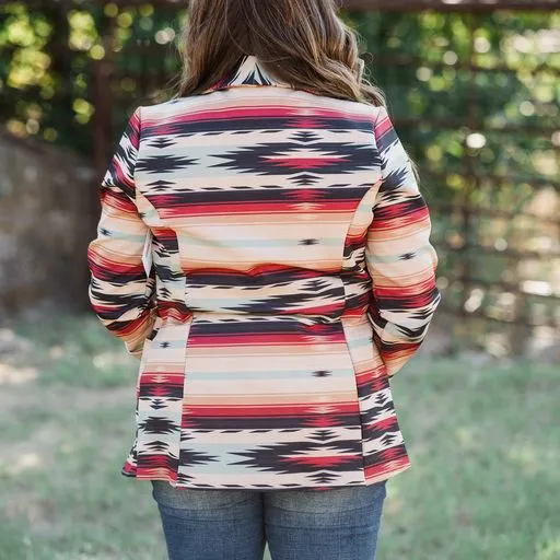 Aztec Print Blazer ~ Khaki & Red