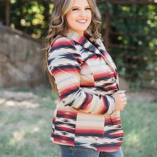 Aztec Print Blazer ~ Khaki & Red