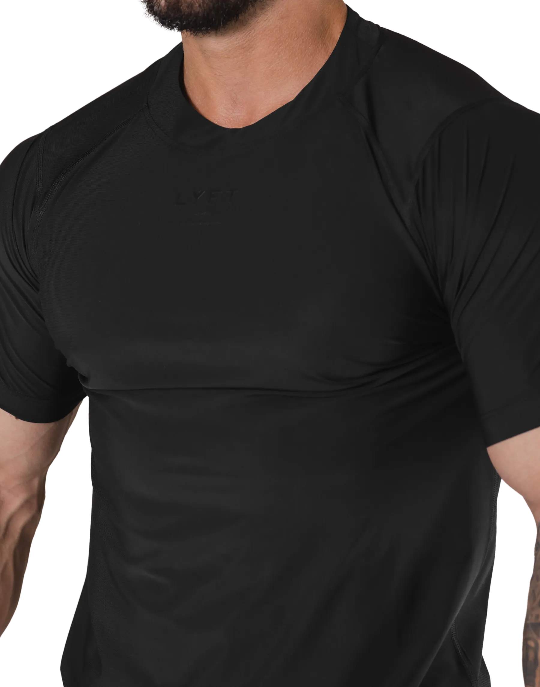 Back Mesh Stretch Slim T-Shirt - Black