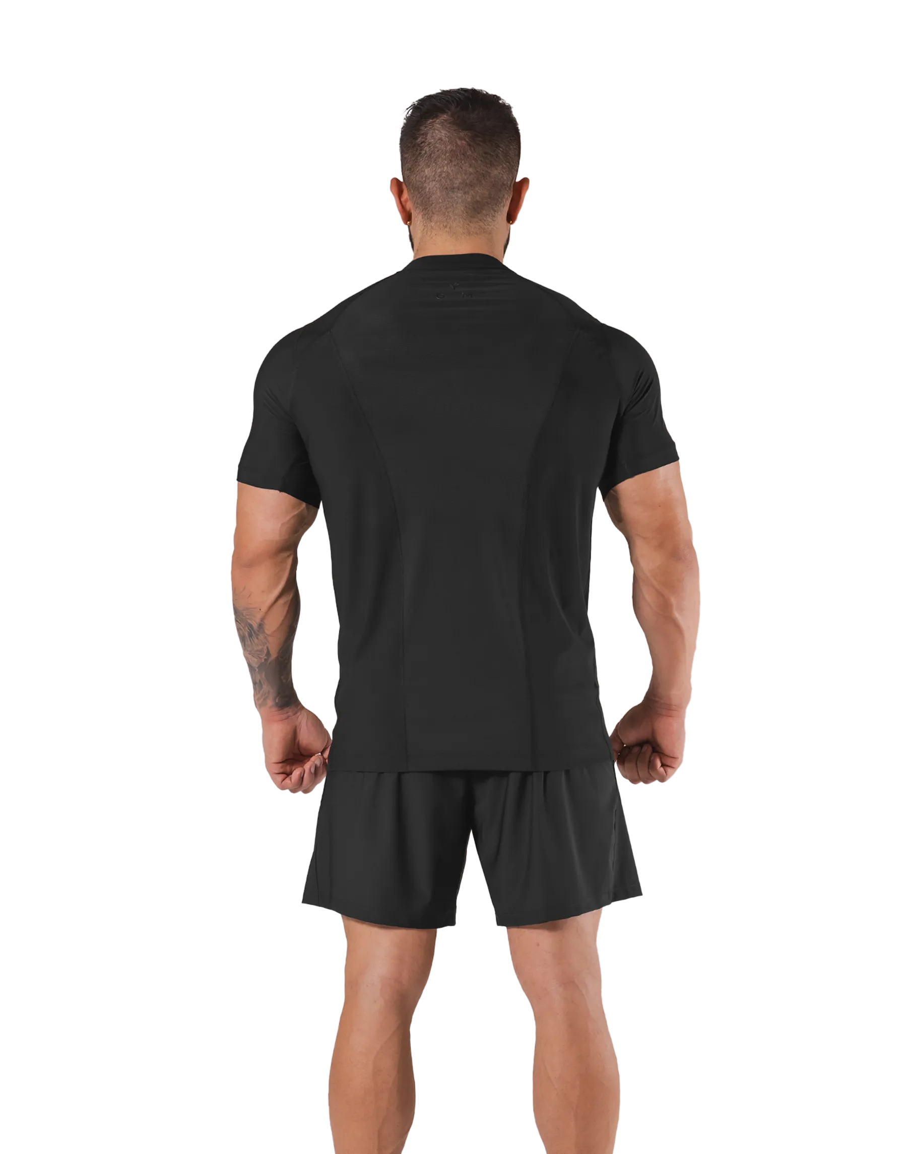 Back Mesh Stretch Slim T-Shirt - Black