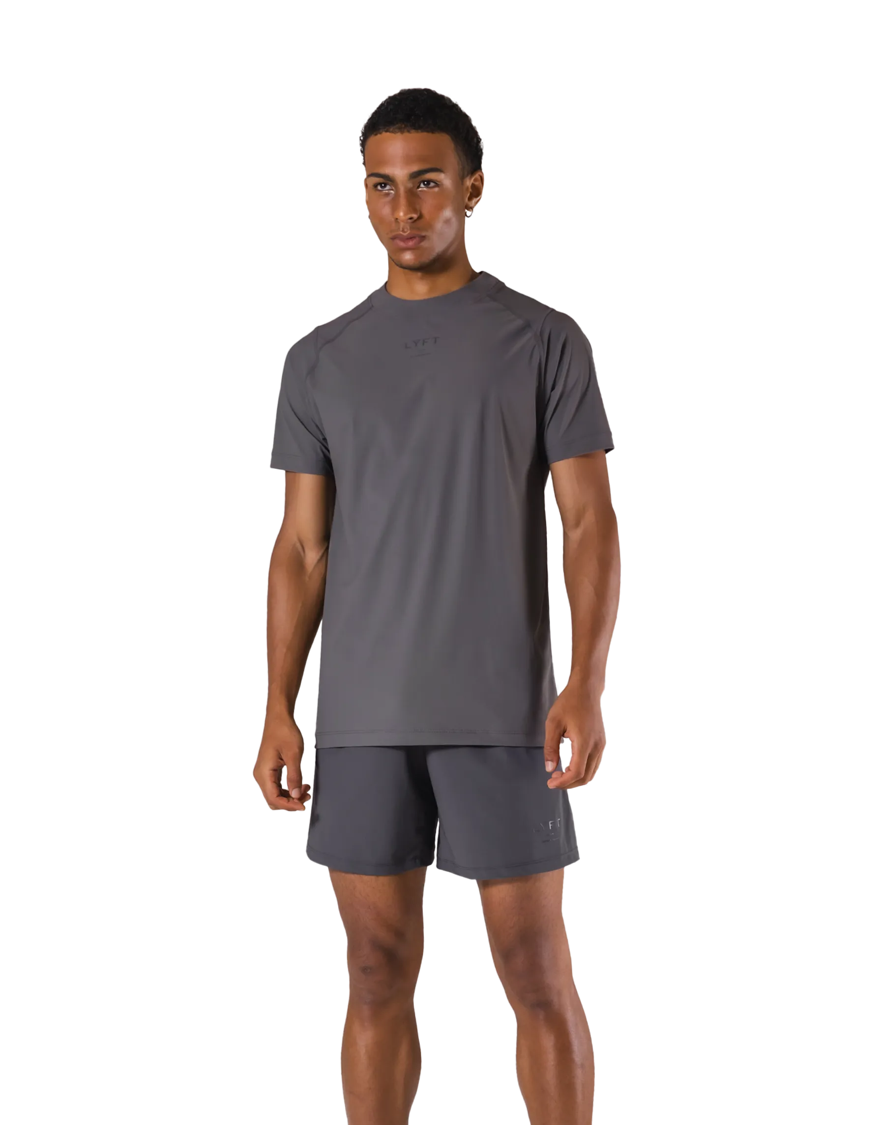 Back Mesh Stretch Slim T-Shirt - D.Grey