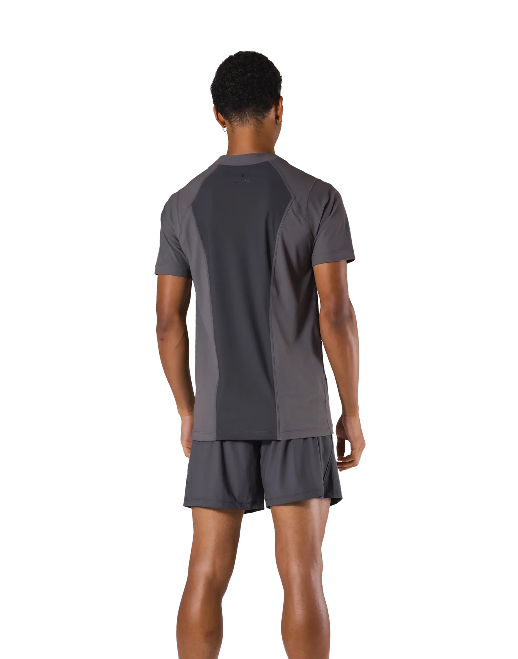 Back Mesh Stretch Slim T-Shirt - D.Grey