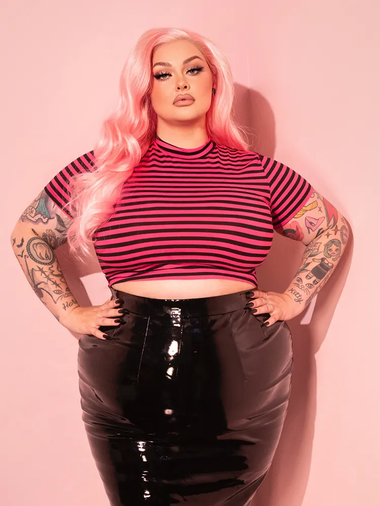 Bad Girl Crop Top in Pink and Black Stripes - Vixen by Micheline Pitt