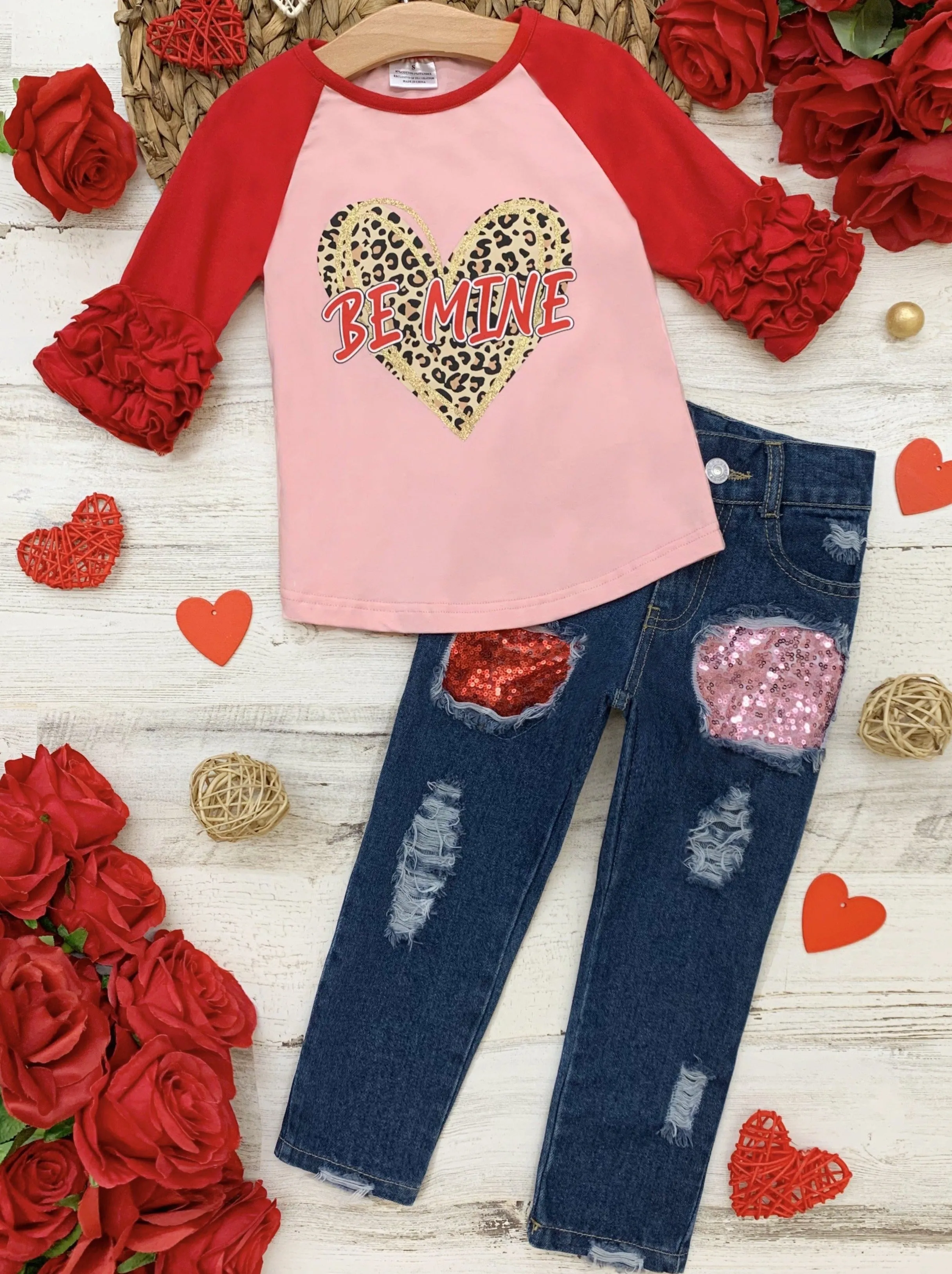 Be Mine Sequin Patched Denim Set