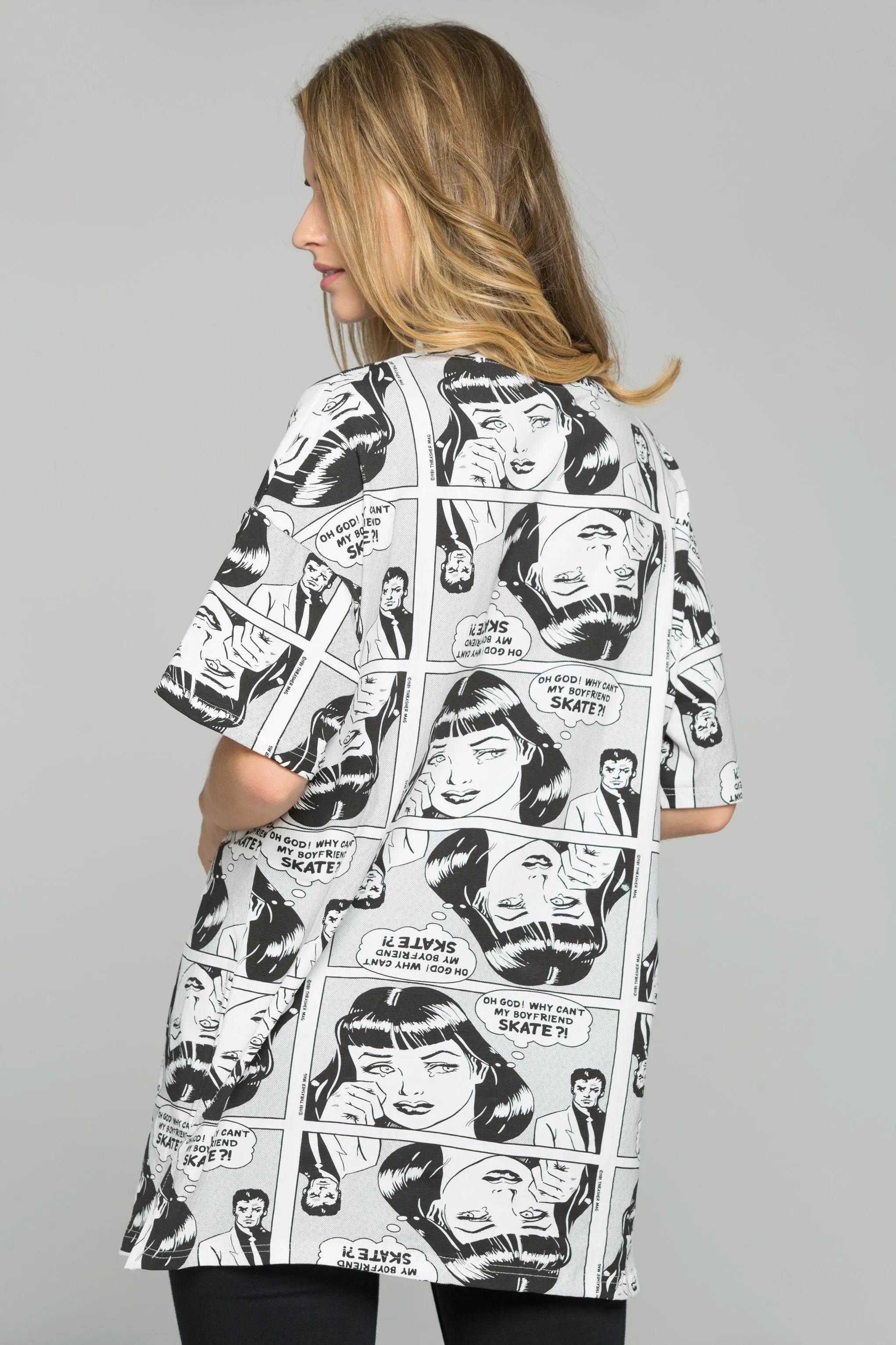 Black and White Comic Book Print T-Shirt