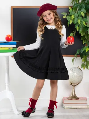 Black Classic Elegance Ruffle Jumper Dress by Kids Couture