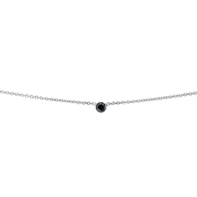 Black Diamond Bezel Necklace 1/6 Carat, 14k White Gold, Adjustable 13 14 15 Inch