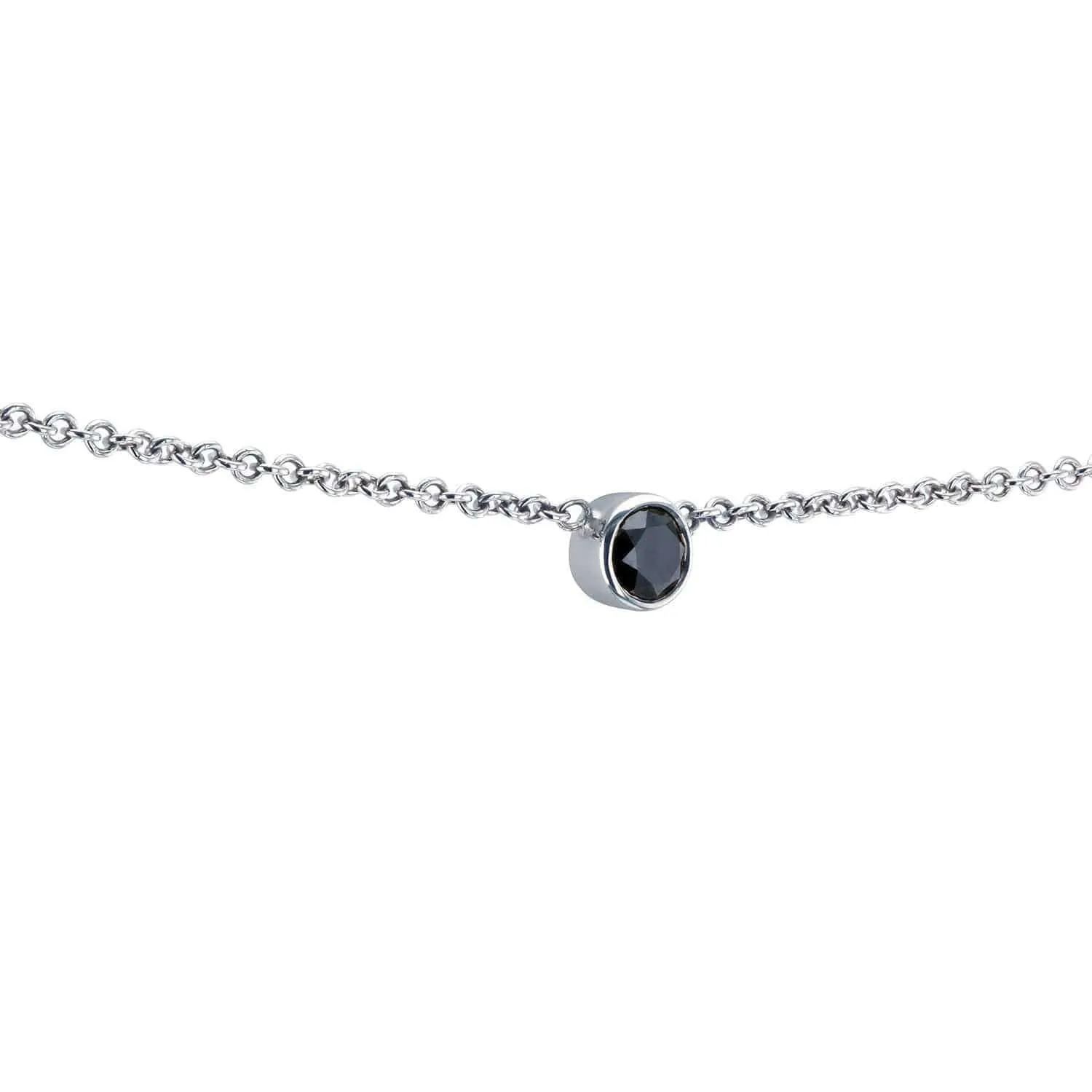 Black Diamond Bezel Necklace 1/6 Carat, 14k White Gold, Adjustable 13 14 15 Inch