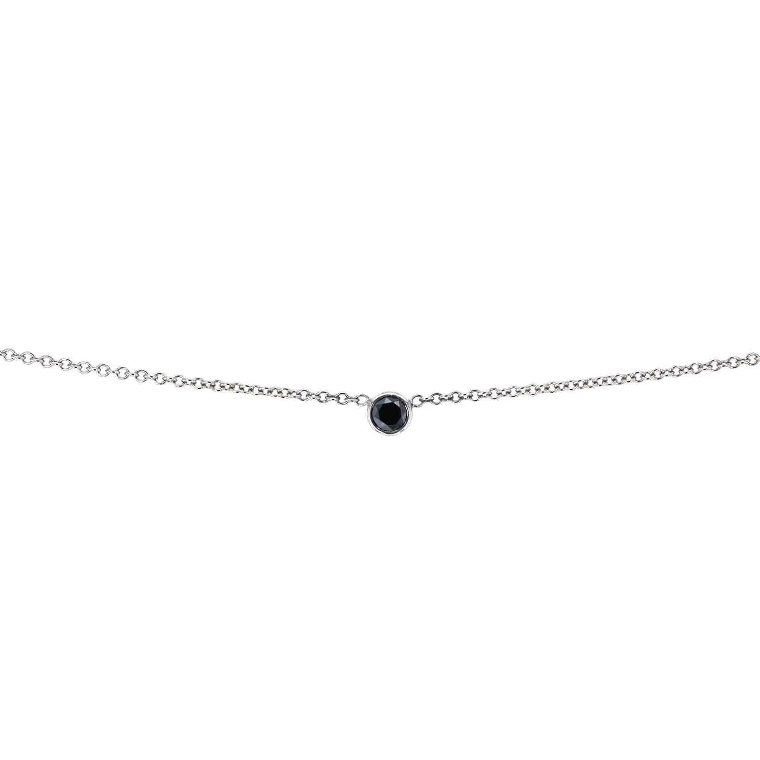 Black Diamond Bezel Necklace 1/6 Carat, 14k White Gold, Adjustable 13 14 15 Inch