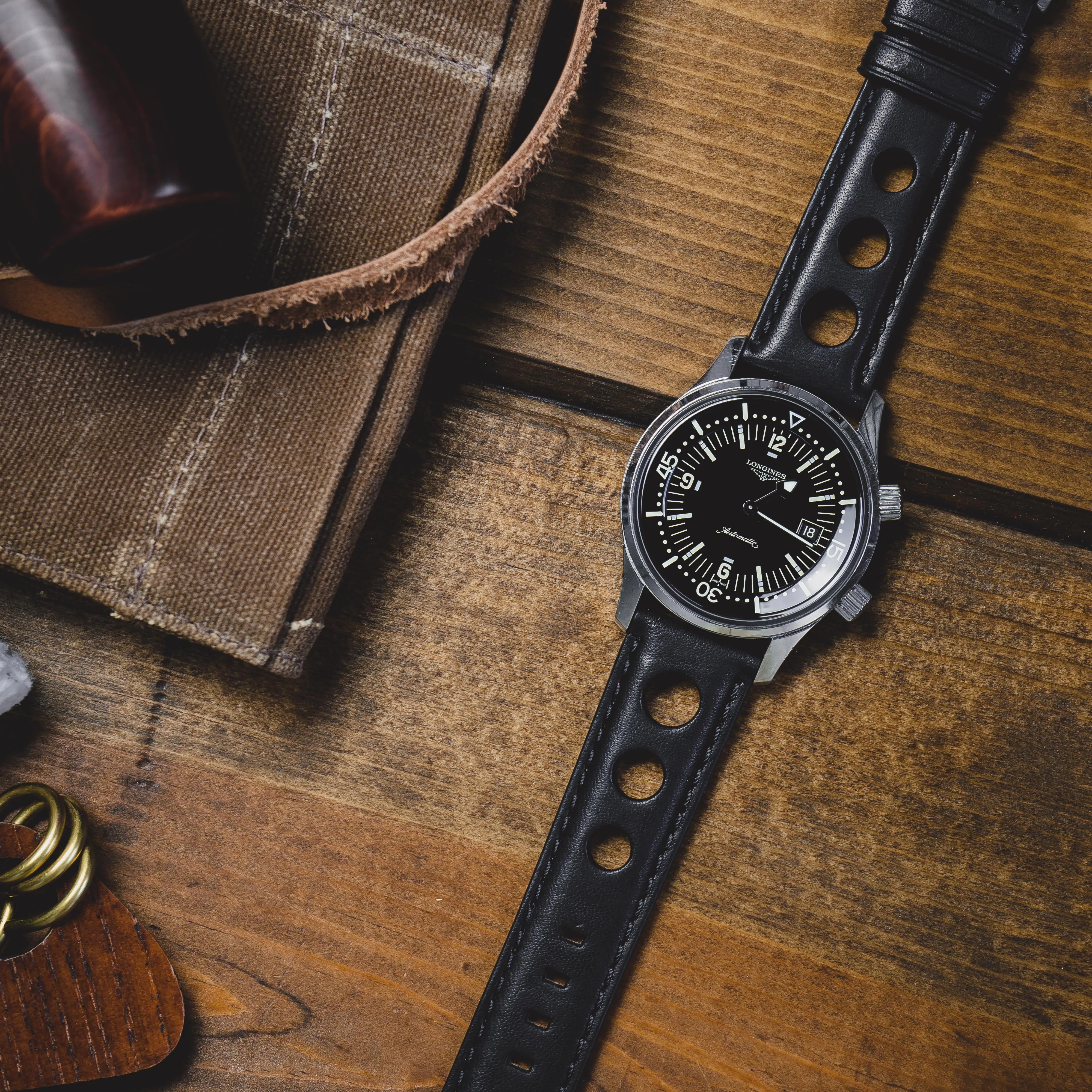 Black Rally Horween Leather Watch Band