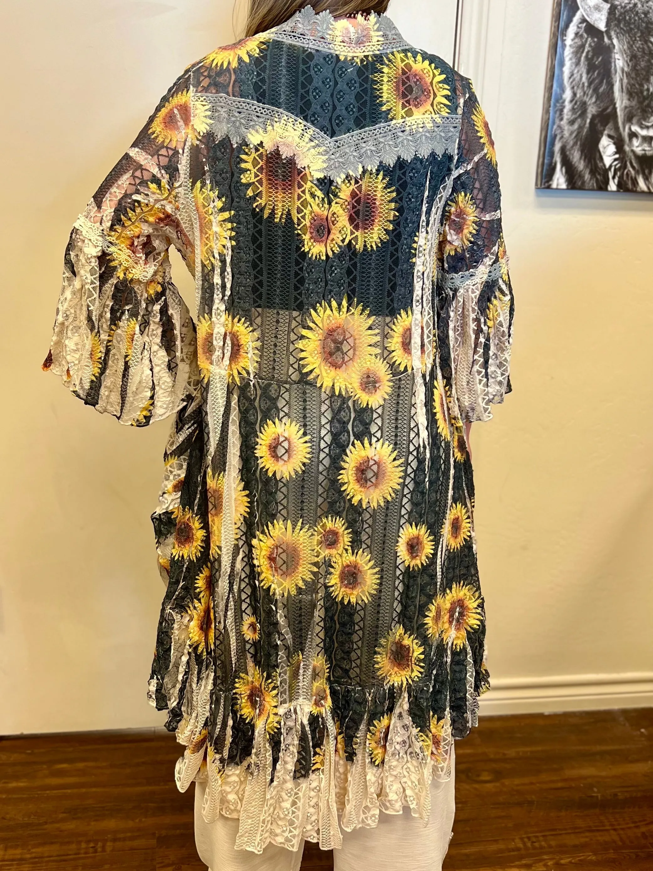 Blowing Sunflower Lace Duster