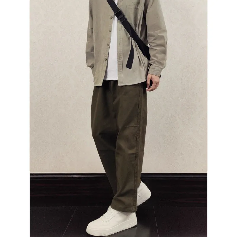 Bonsir 90s fashion men 2024 Spring and Summer New Drawstring Elastic Waist Loose Army Green Casual Straight Trousers Overalls Men