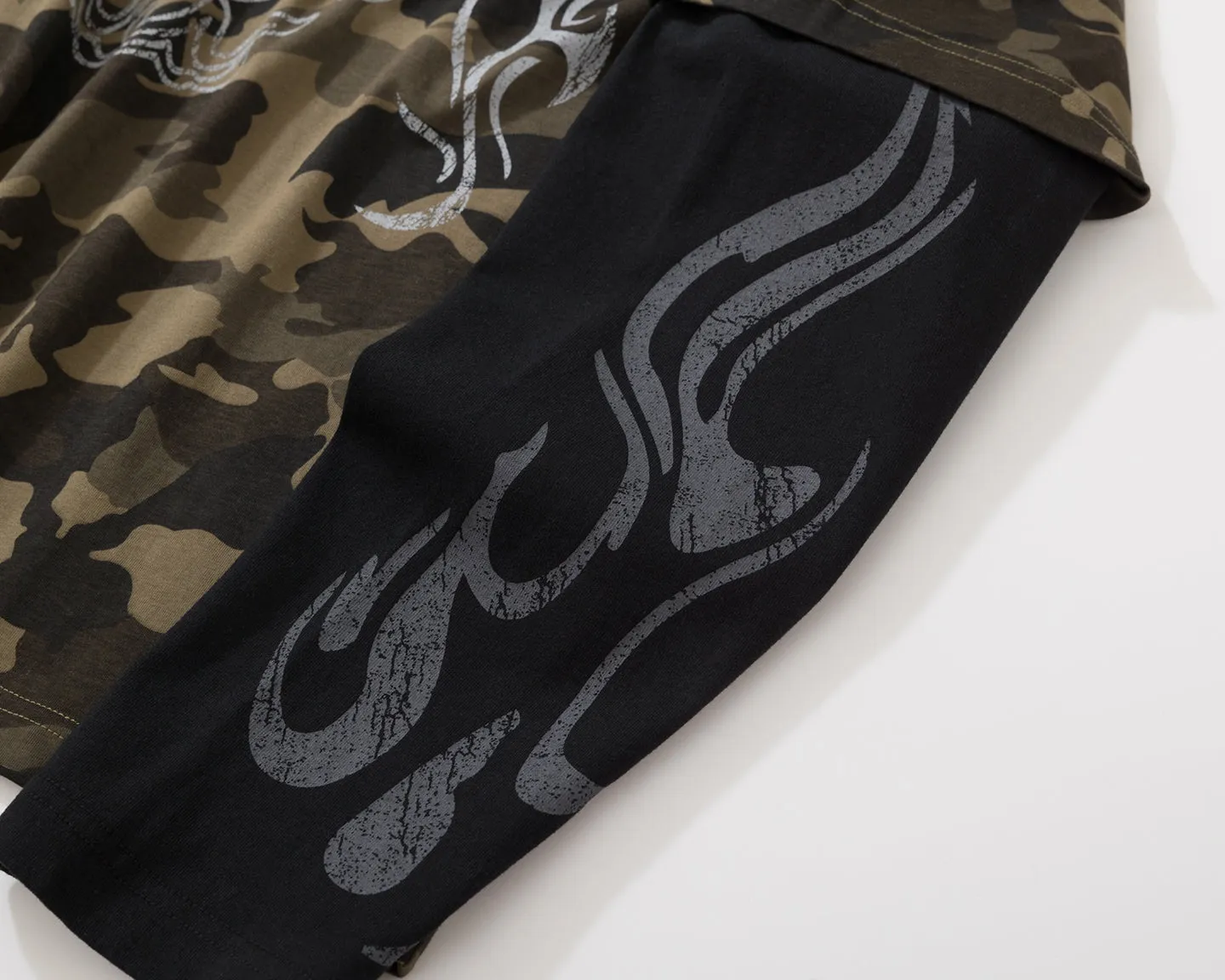 BURNIN* “97’series” worn fire pattern fake two-piece T-shirt