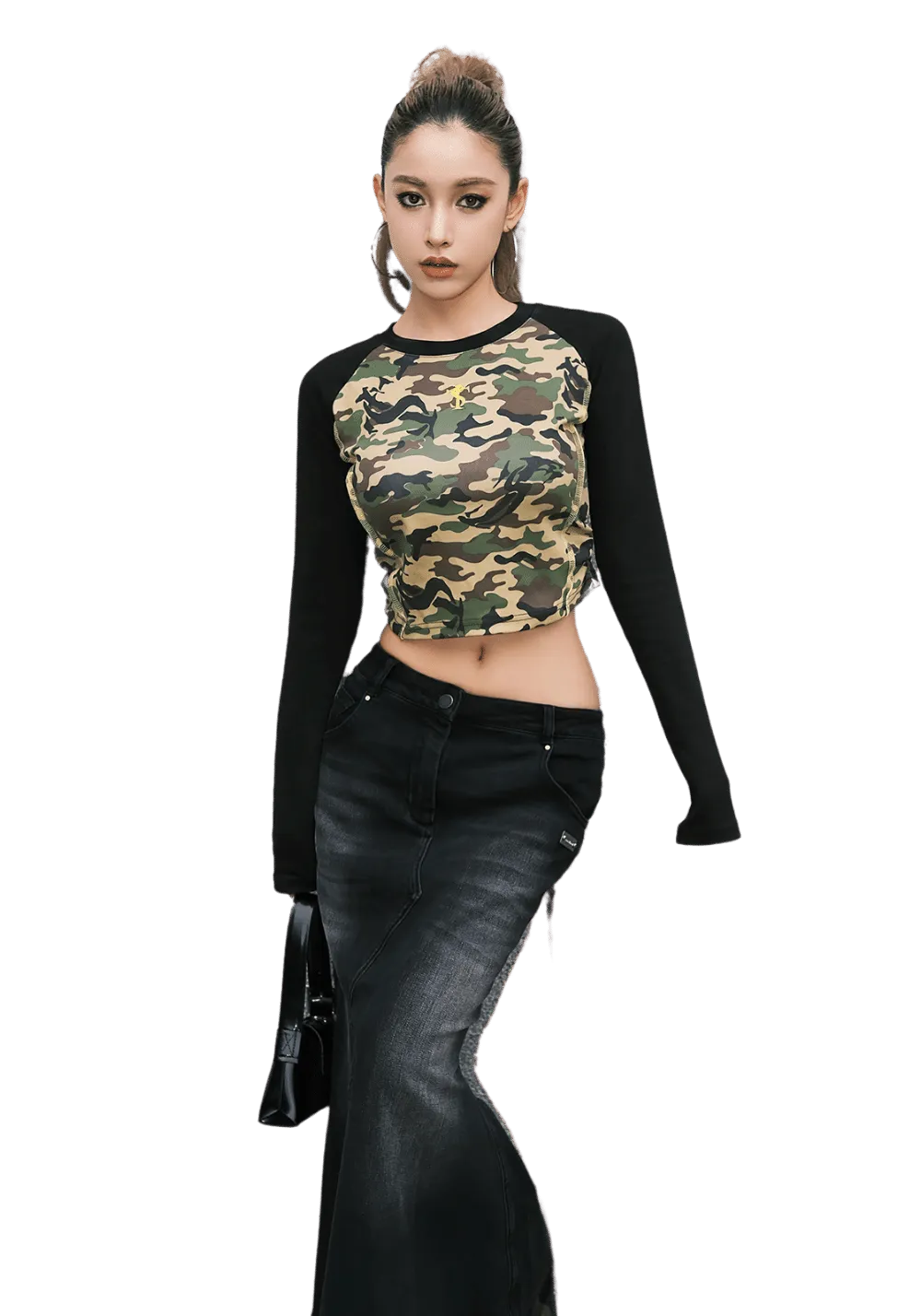 Camouflage Crop Top Long Sleeve Shirt