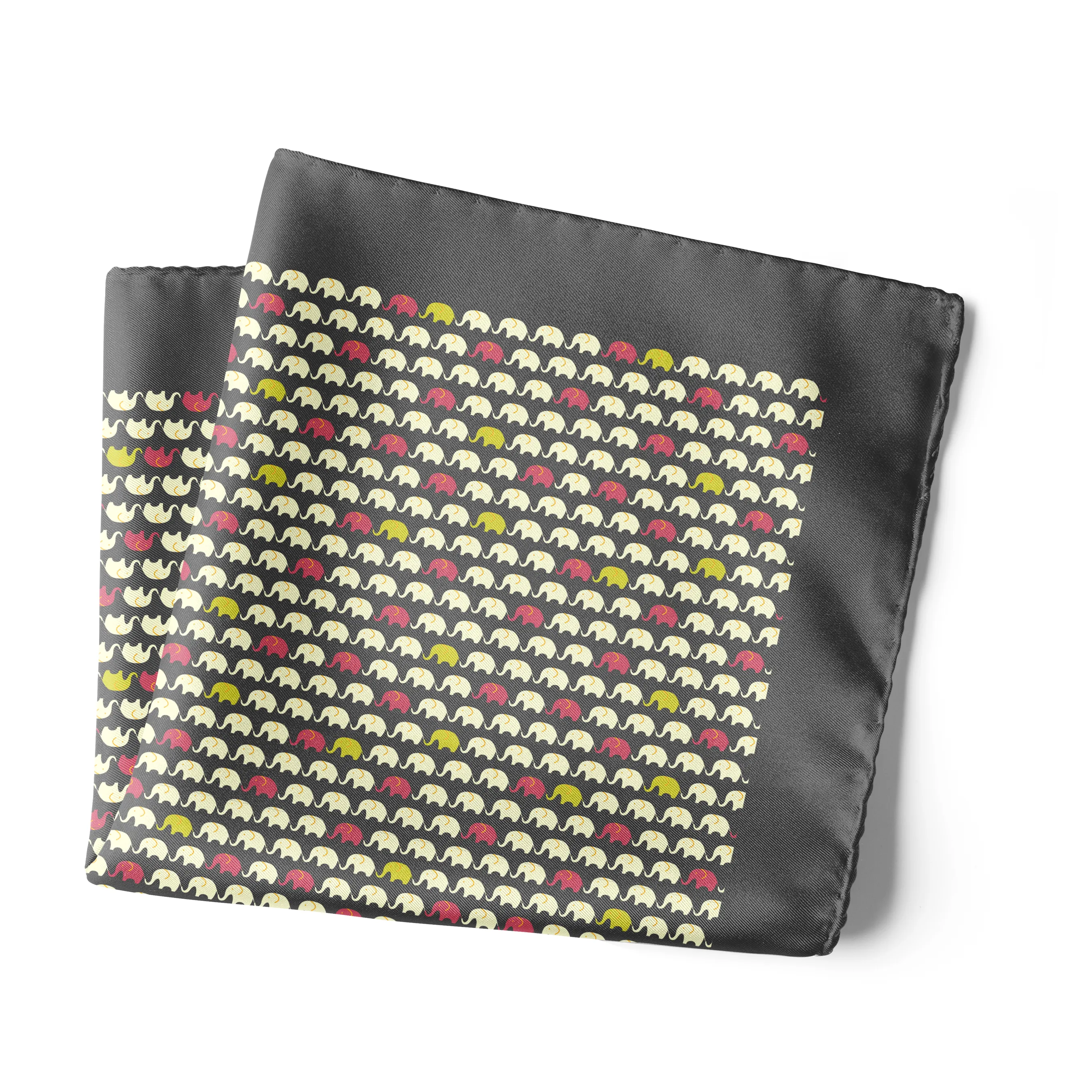 Chokore Dark Gray Baby Elephants Silk Pocket Square - Wildlife Range