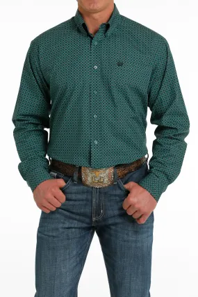 Cinch® Men's Teal Green Geoprint Long Sleeve Button Front Western Shirt