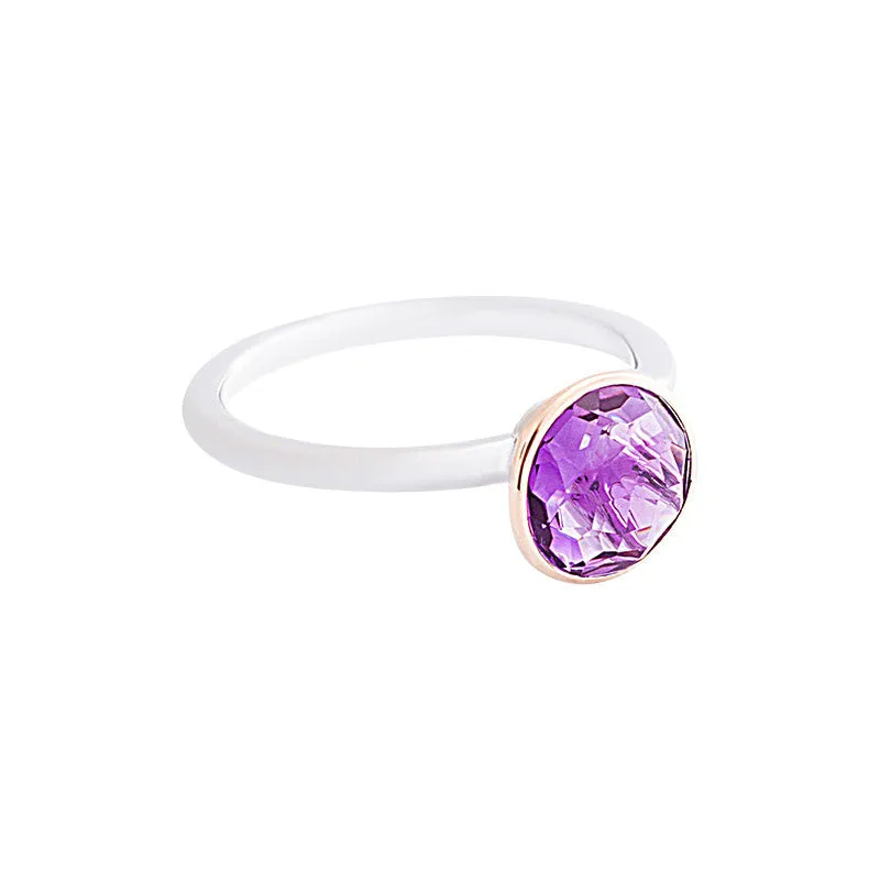 Como Collection 8mm Round Amethyst Two Tone Ring