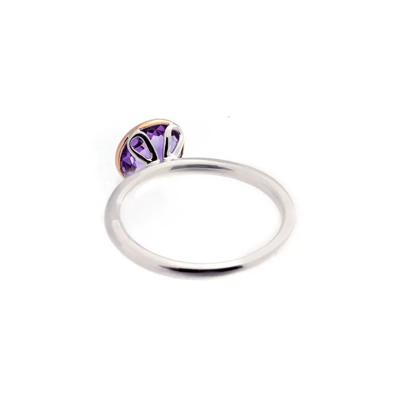 Como Collection 8mm Round Amethyst Two Tone Ring