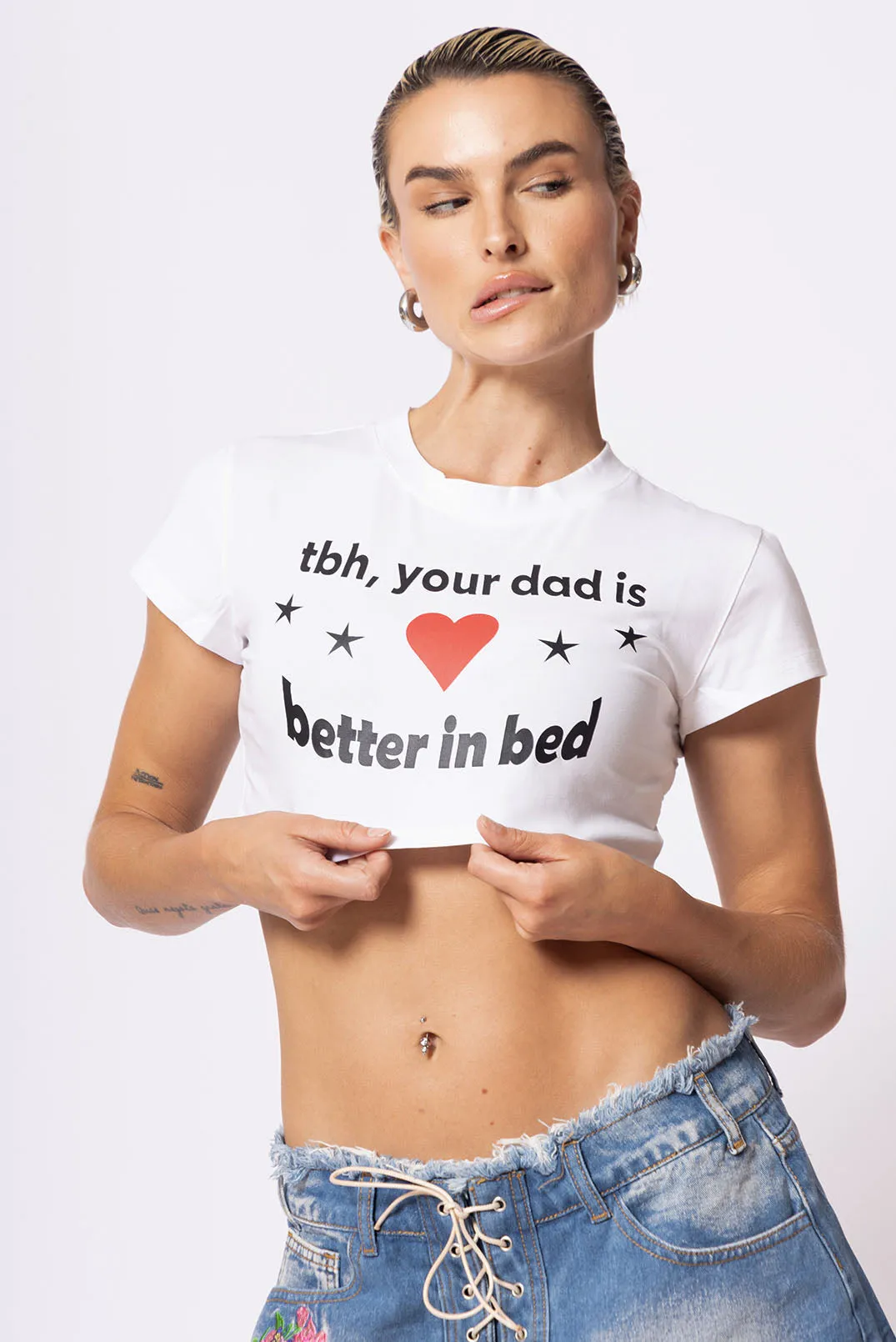 Daddy Issues White Cropped Fitted T-Shirt