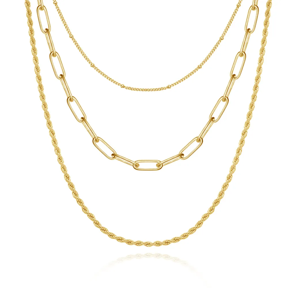 Dainty 14K Gold Layered Necklaces- Satellite Twist Paperclip