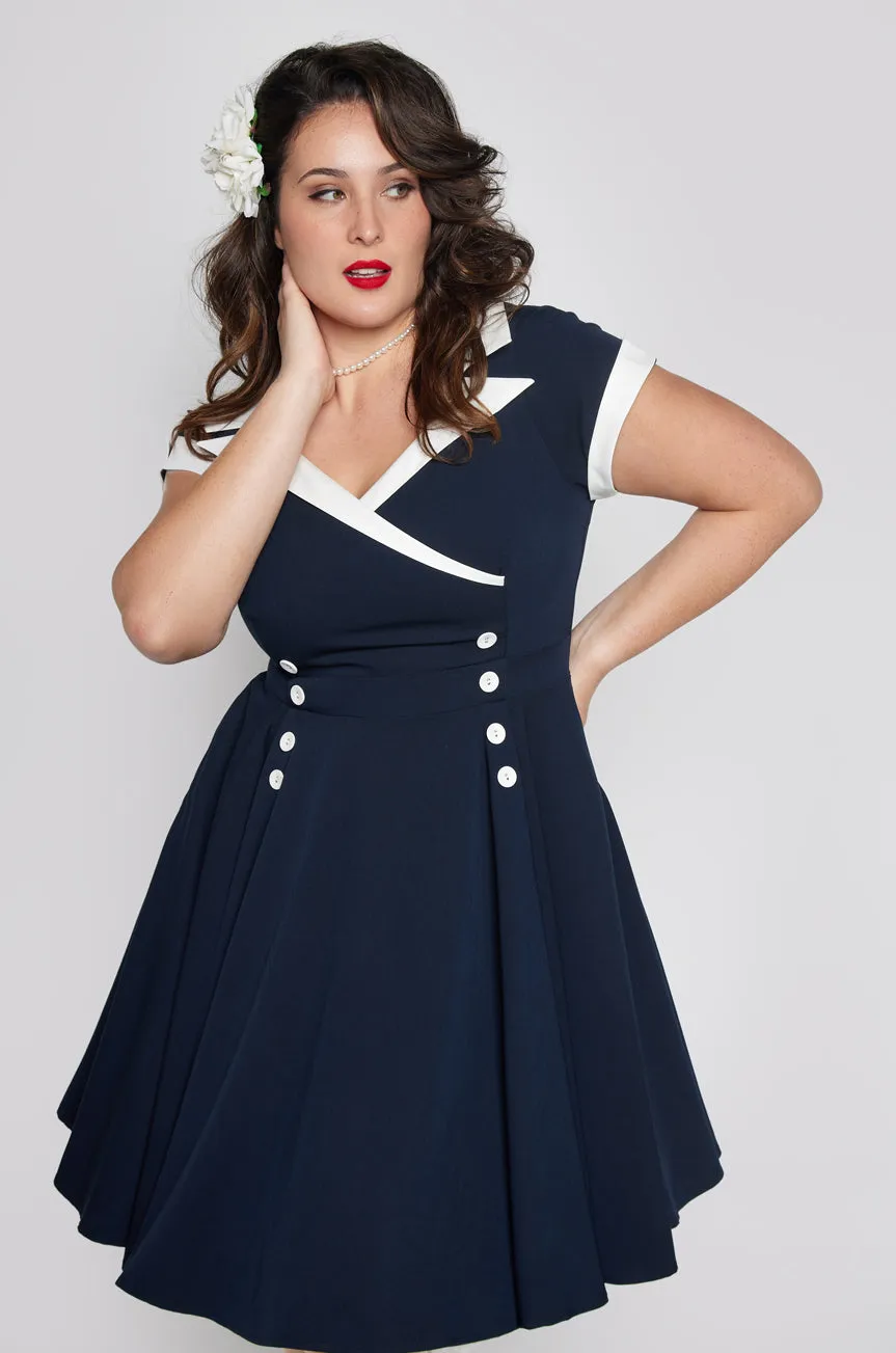 D'Amour Contrast Collar Dress (Navy)