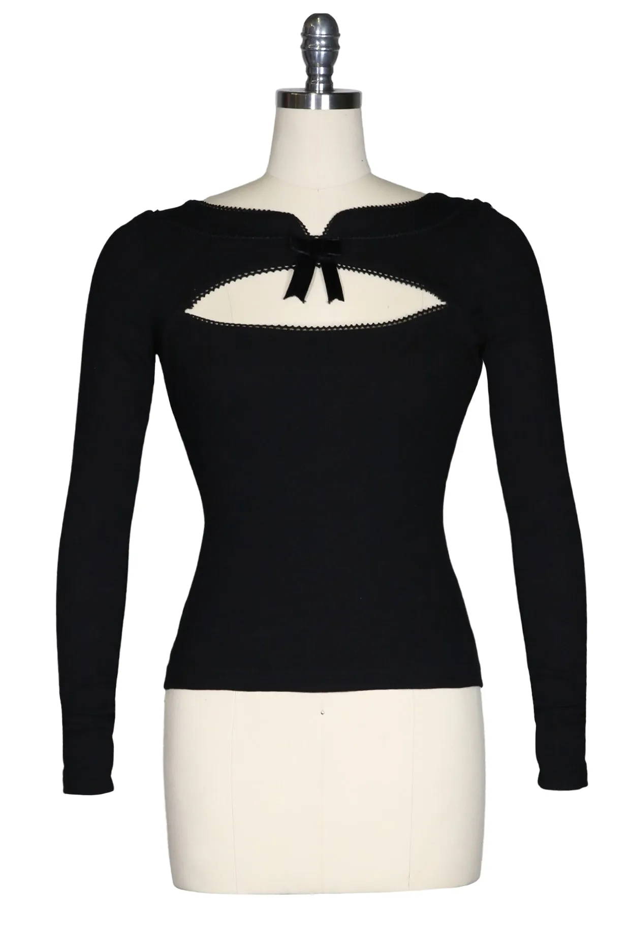 D'Amour Long Sleeve Peek-A-Boo Top (Black)