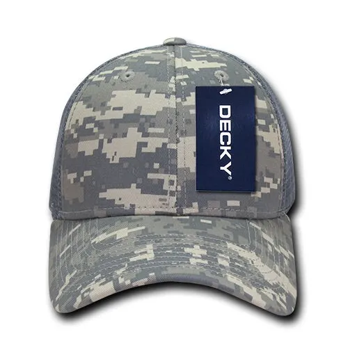 Decky 218 - 6 Panel Low Profile Structured Camo Trucker Hat - CASE Pricing