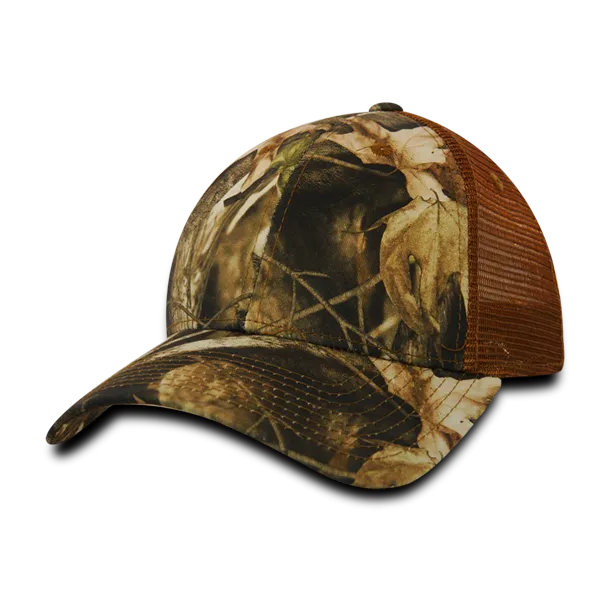 Decky 218 - 6 Panel Low Profile Structured Camo Trucker Hat - CASE Pricing