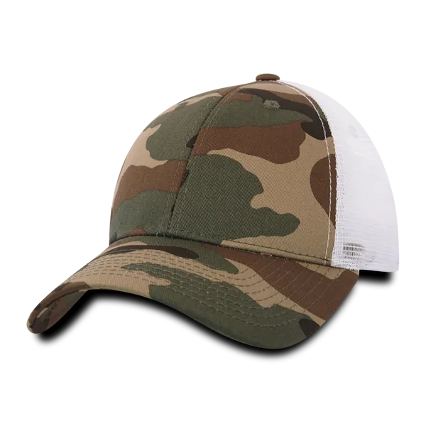 Decky 218 - 6 Panel Low Profile Structured Camo Trucker Hat - CASE Pricing