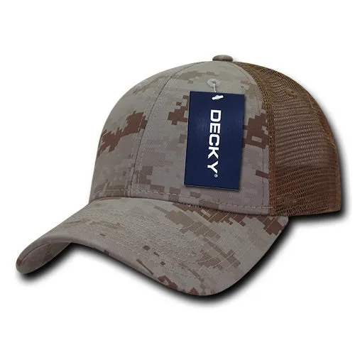 Decky 218 - 6 Panel Low Profile Structured Camo Trucker Hat - CASE Pricing