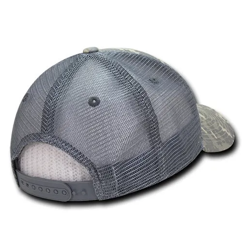 Decky 218 - 6 Panel Low Profile Structured Camo Trucker Hat - CASE Pricing