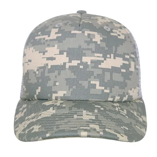 Decky 253 - Camo Foam Trucker Hat, 5 Panel Camouflage Trucker Cap - CASE Pricing