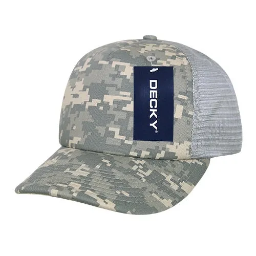 Decky 253 - Camo Foam Trucker Hat, 5 Panel Camouflage Trucker Cap - CASE Pricing