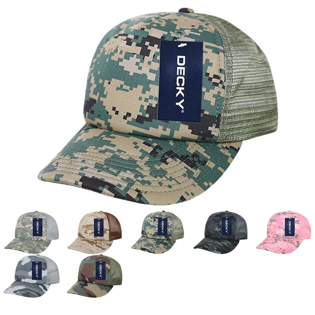 Decky 253 - Camo Foam Trucker Hat, 5 Panel Camouflage Trucker Cap - CASE Pricing