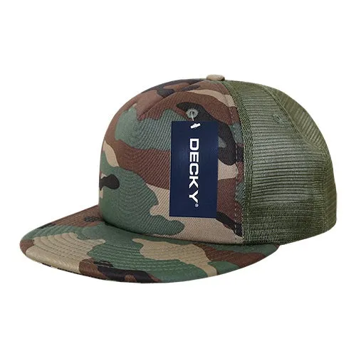 Decky 254 5 Panel Camo Foam Trucker Hat, Flat Bill Camouflage Trucker Cap