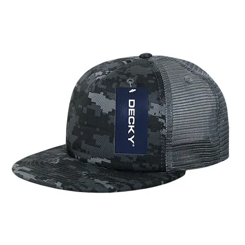 Decky 254 5 Panel Camo Foam Trucker Hat, Flat Bill Camouflage Trucker Cap