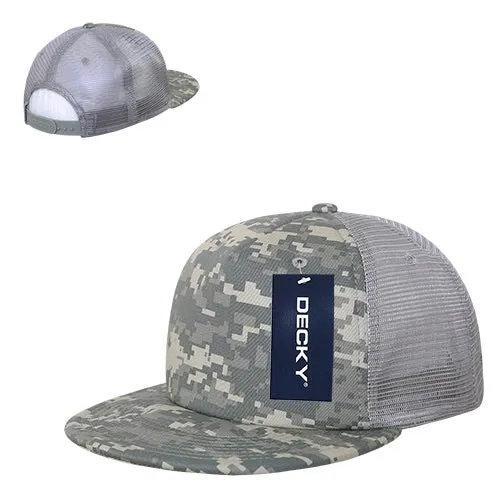 Decky 254 5 Panel Camo Foam Trucker Hat, Flat Bill Camouflage Trucker Cap