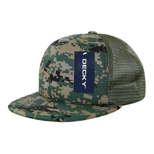 Decky 254 5 Panel Camo Foam Trucker Hat, Flat Bill Camouflage Trucker Cap