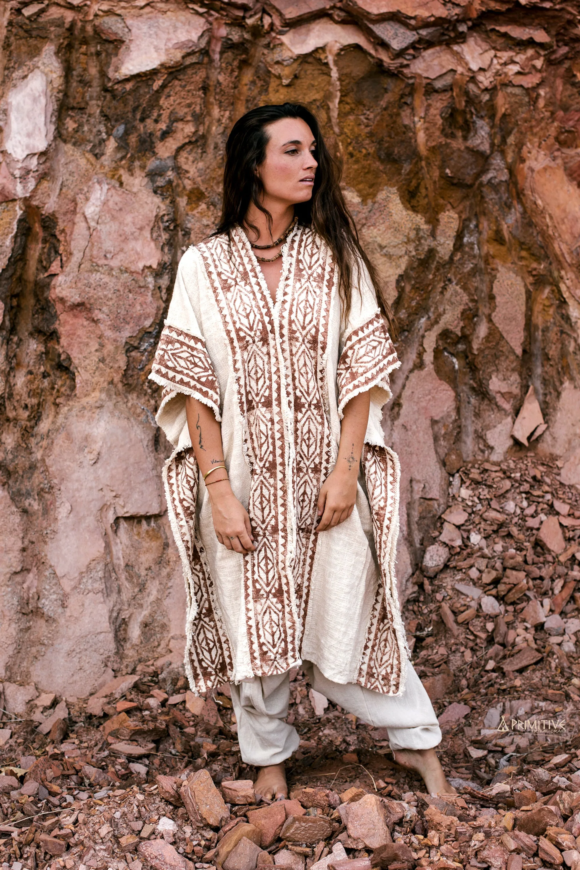 Earthy Roots ⋗ Block Printed ⋖ Open Poncho